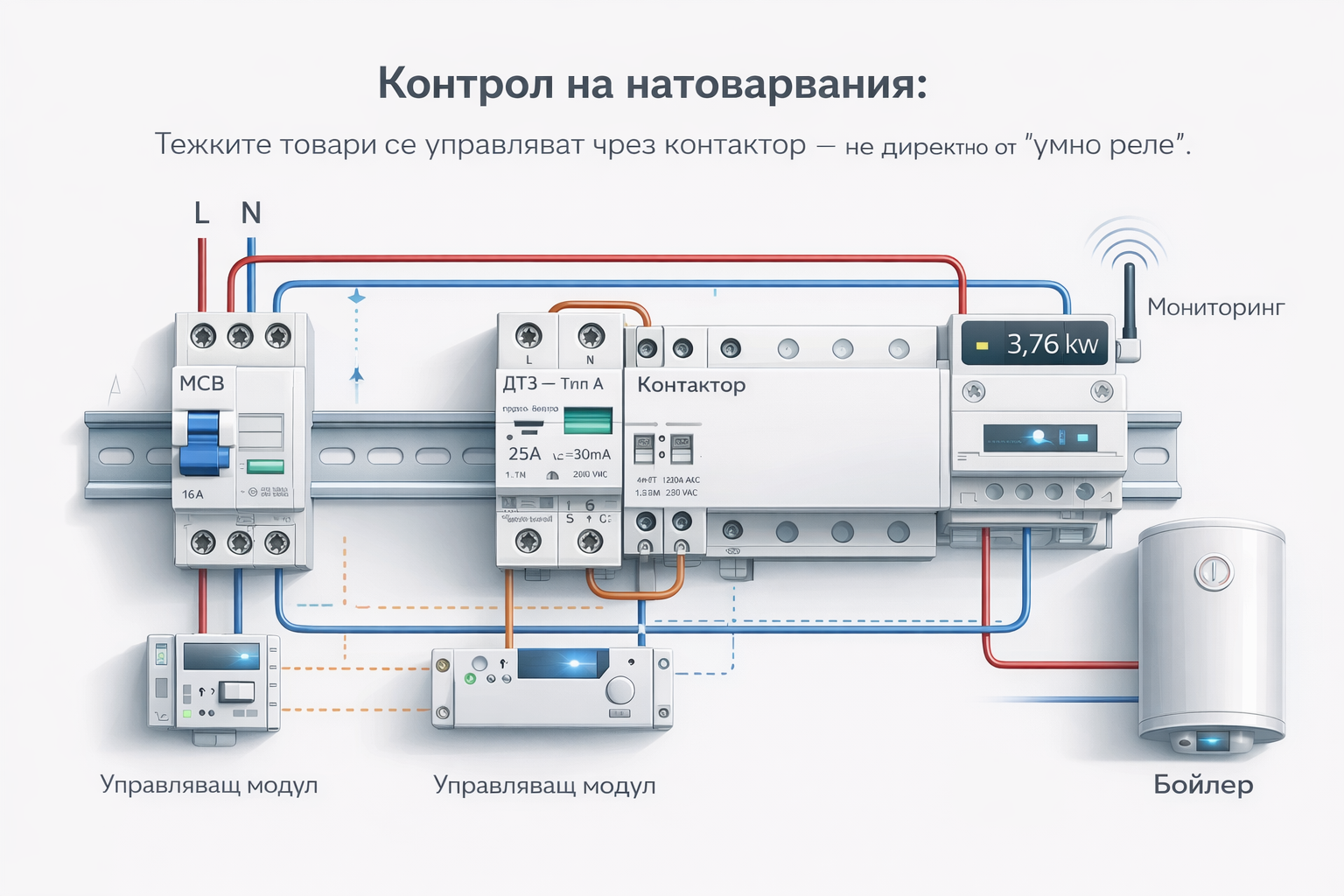 Схема: бойлер с контактор + контролер