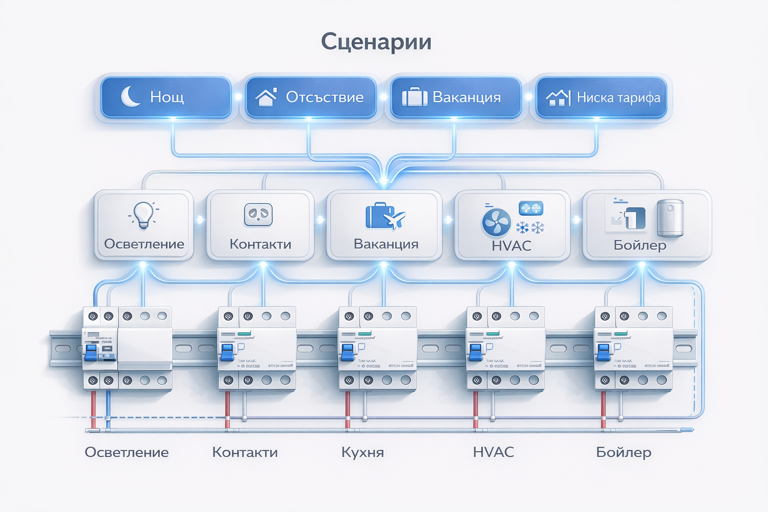 Схема: сцени и управление